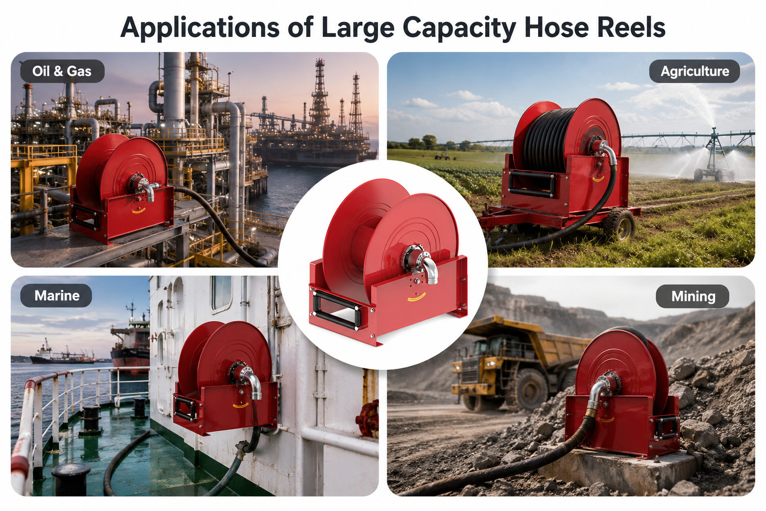 Applications of large capacity hose reels