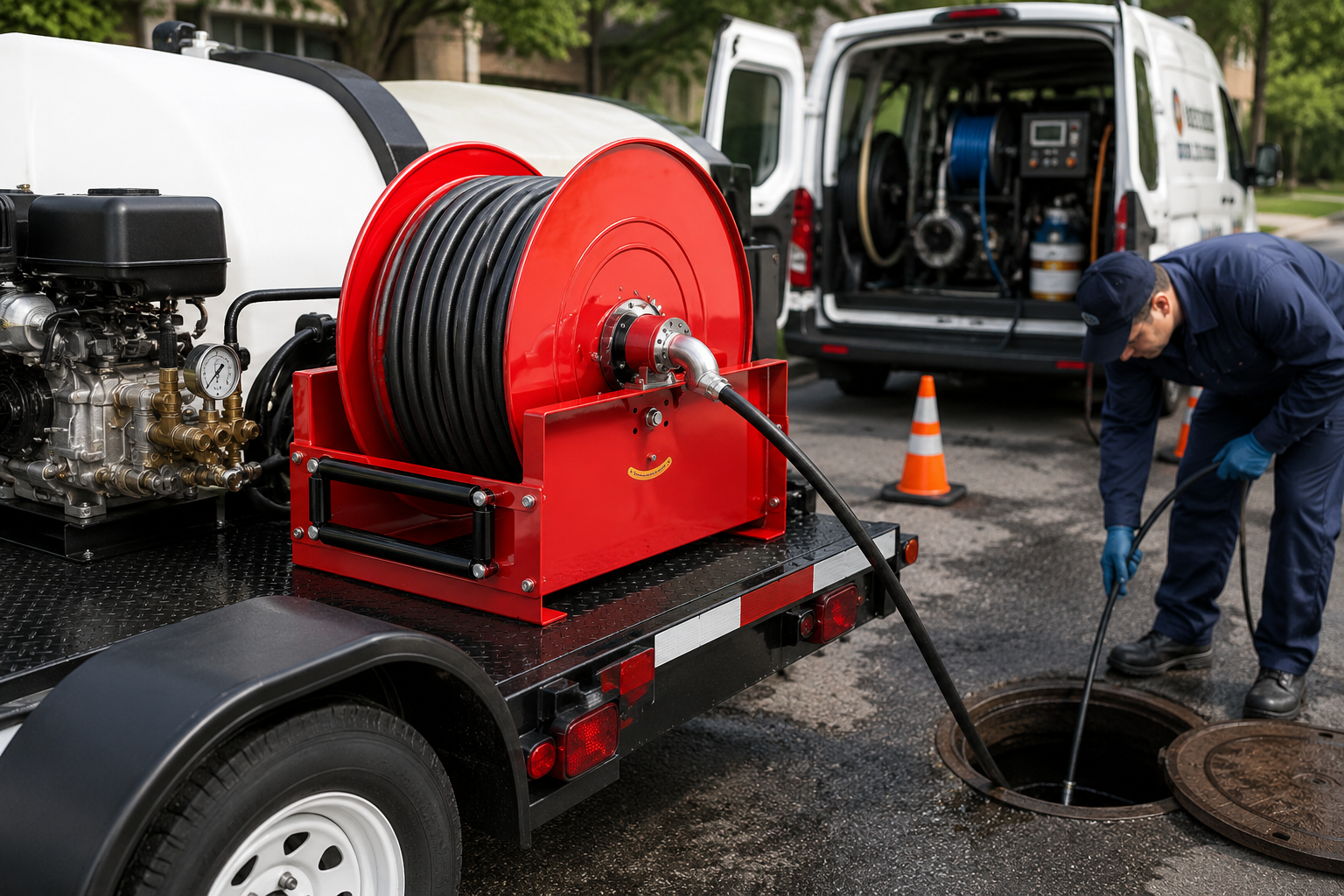 Sewer Jetter Reel Mounted on Trailer