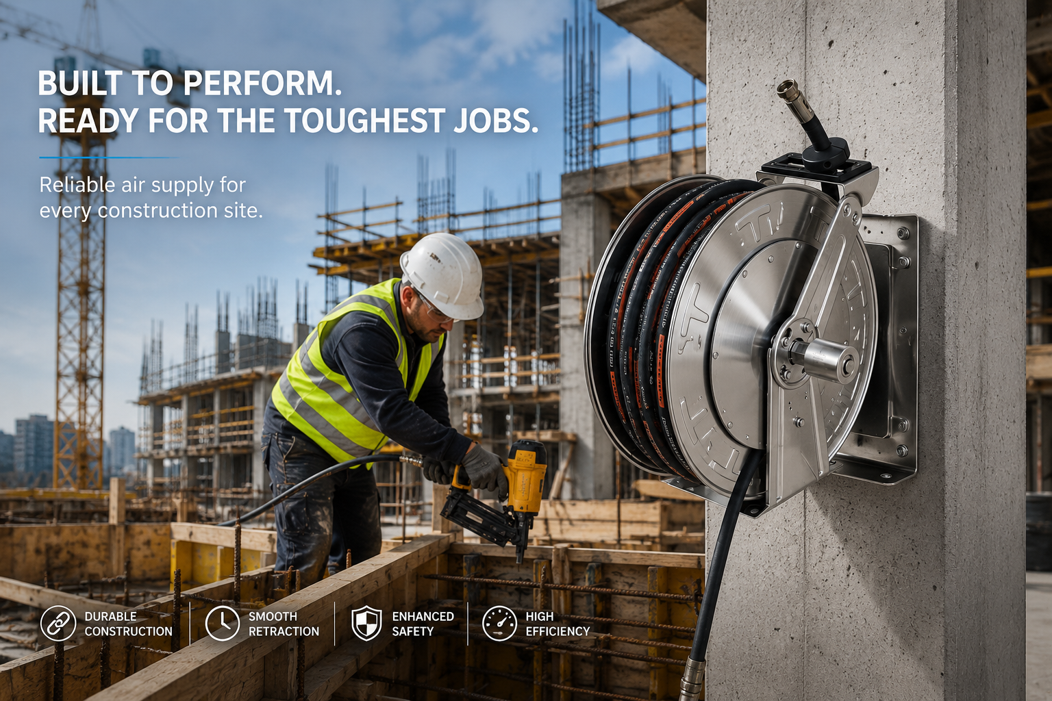 Spring-Driven Hose Reels for Construction Sites